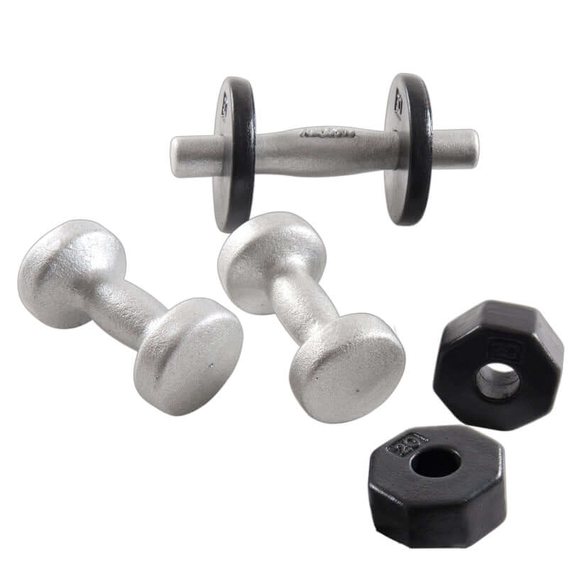 Soft, squishy weights and dumbbells playset made of natural rubber foam for safe, imaginative play and fun exercise for kids.