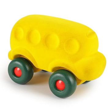 School Bus – 100% Natural Rubber Foam Push & Go Toy with Fuzzy Tactile Surface