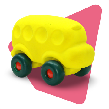 School Bus – 100% Natural Rubber Foam Push & Go Toy with Fuzzy Tactile Surface